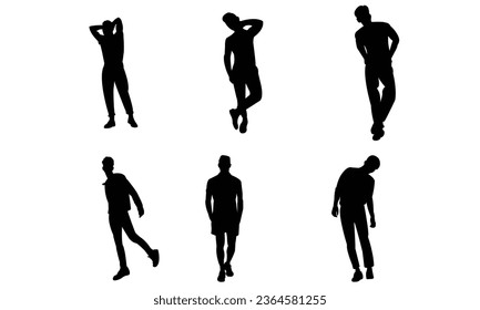 silhouettes set of men posing 