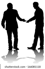 Silhouettes Of Two Men Shaking Hands. 