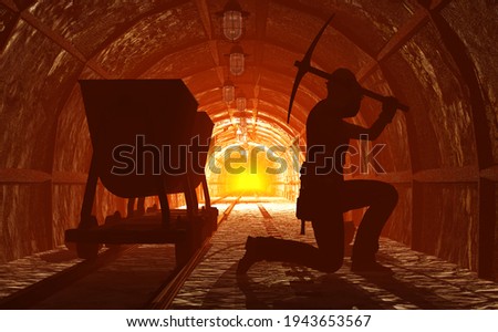 Silhouettes of workers in the mine.,3d render