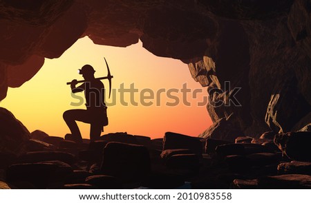 Silhouettes of workers in the mine.,3d render