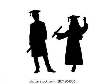 Silhouettes Young Man Young Girl Graduates Stock Illustration ...