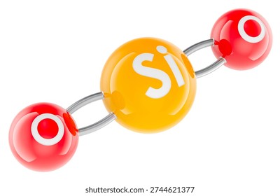 Silicon dioxide molecule model SiO2, 3d rendering isolated on white background