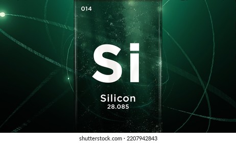 Silicon (Si) Symbol Chemical Element Of The Periodic Table, 3D Animation On Atom Design Background