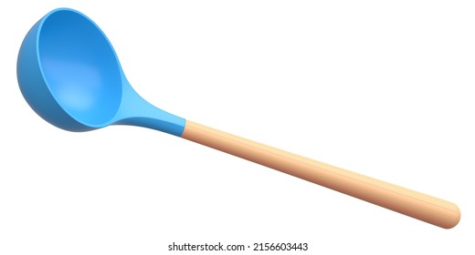 Silicon Soup Ladle Kitchen Utensils On White Background. 3d Render Of Home Kitchen Tools And Accessories For Cooking