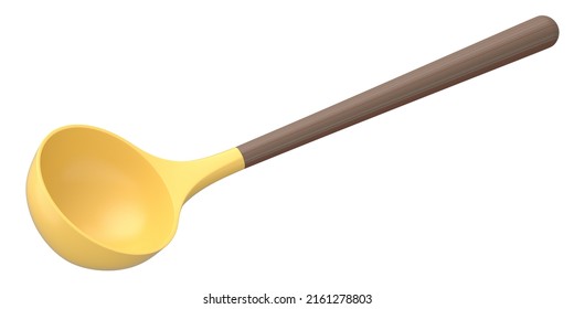 Silicon Soup Ladle Kitchen Utensils On White Background. 3d Render Of Home Kitchen Tools And Accessories For Cooking