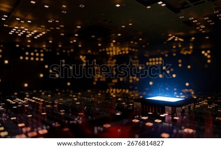 Silicon-based artificial brain powering advanced computational intelligence, featuring AI design innovations, digital interface evolution, and intelligent network structures, 3D Rendering