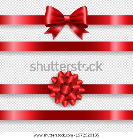 Silk Red Bow Set And Transparent Background