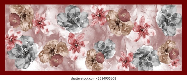 Silk scarf design.Colorful abstract pattern on texture shawl