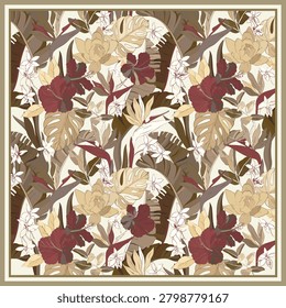 Silk scarf design.Colorful abstract pattern on ornament tropical romantic flower       