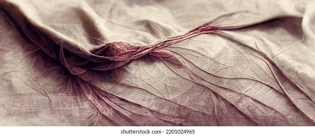 Silk Wavy Composition. Abstract Texture Of Silk Chiffon Fabric In Champagne Color. Silk Fabric Mockup As Artistic Layout Background.