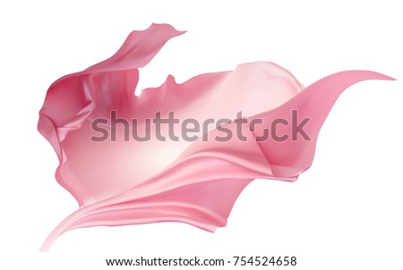 Silky chiffon elements, pink fluttering fabric texture on white background in 3d illustration