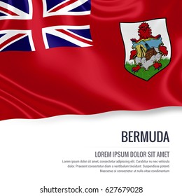 Silky flag of Bermuda waving on an isolated white background with the white text area for your advert message. 3D rendering.