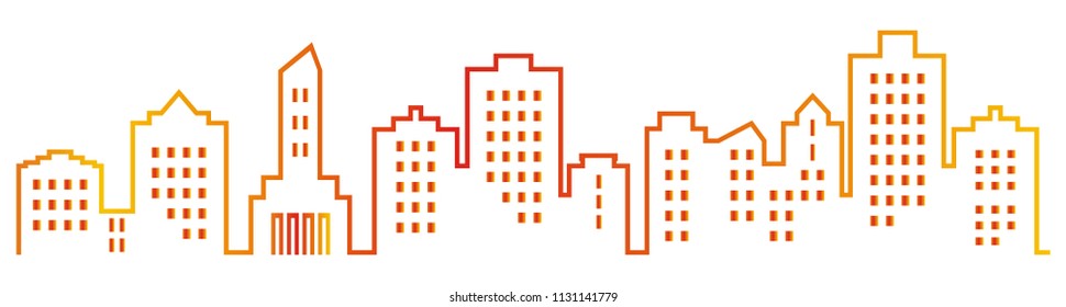 Sillhouette Of Town, Group Of Houses With Windows. Multicolored Icon.  Lots Of High-rise Houses.
