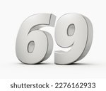 Silver 3d numbers 69 Sixty nine. Isolated white background 3d illustration