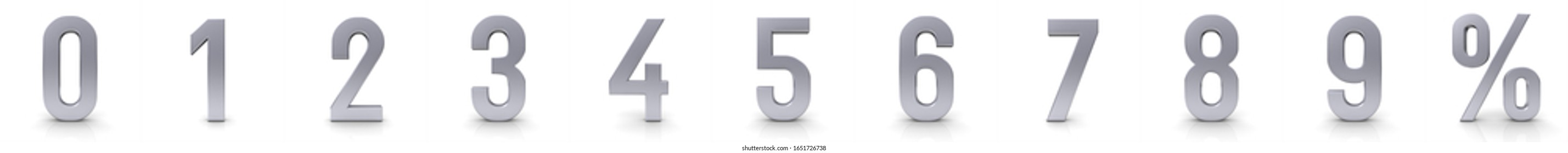 Silver 3d Numbers Set With Percent Sign 3d Rendering