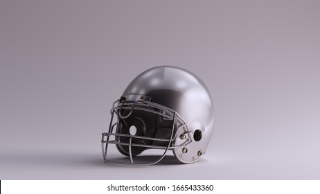 Silver American Football Helmet Right View 3d Illustration 3d Render