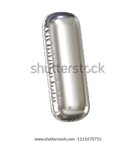 Silver balloon font 3d rendering, letter I