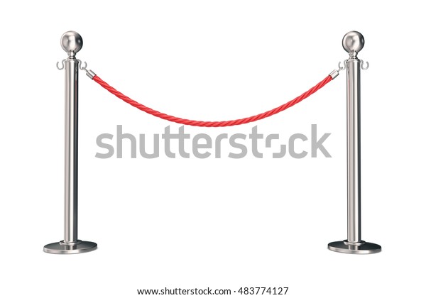 赤いロープで銀の壁 白い背景に3dイラスト のイラスト素材