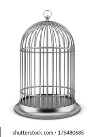 Silver bird cage. 3d illustration on white background