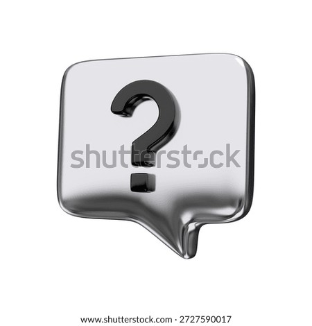 Silver and black speech bubble question mark icon sign or ask FAQ and QA answer solution information. Have a question, question answer sign or problem. Concept of communication type talk. 3d rendering
