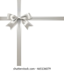 silver bow decoration and ribbon on white background. raster