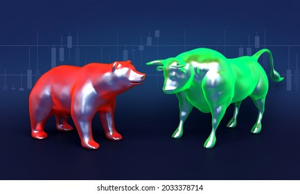 Silver Bull And Bear - 3d Render 3d Rendering Illustration