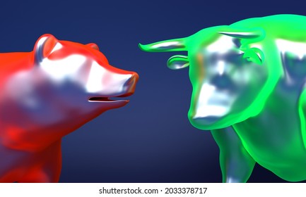 Silver Bull And Bear - 3d Render 3d Rendering Illustration