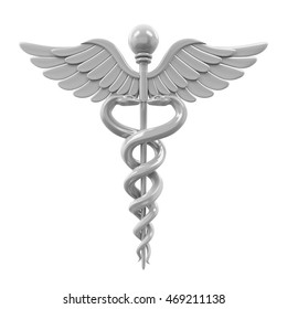 Silver Caduceus Medical Symbol. 3D rendering