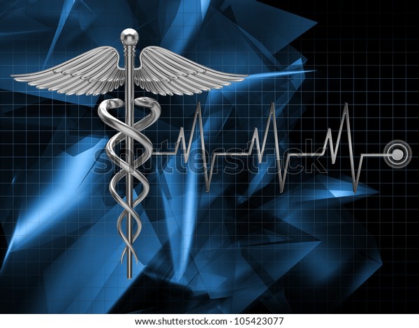 Silver Caduceus Medical Symbol Cardiogram Stock Illustration 105423077