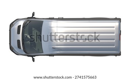 Silver cargo van top view with a clean white background for easy use