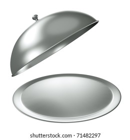 Silver Catering Tray With Dome. 3D Render.