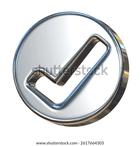Silver Check Mark Icon 3d Approved Tick Success Choice Quality Ok Confirm Button Isolated.