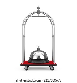 Silver Chrome Luxury Hotel Luggage Trolley Cart With Service Bell On A White Background. 3d Rendering 