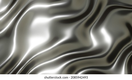 Silver chrome metal texture and waves  liquid silver metallic silk wavy design  3D render illustration 