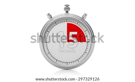 Silver chronometer set on 15 seconds, isolated on white