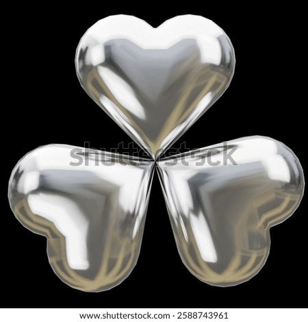 Silver Clover Hearts 3D render Graphic Design Silver Materials