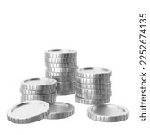 Silver coin. Coins stack. 3D illustration.