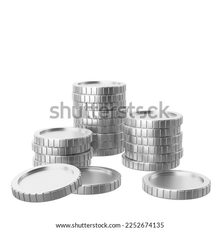 Silver coin. Coins stack. 3D illustration.