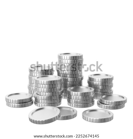 Silver coin. Coins stack. 3D illustration.