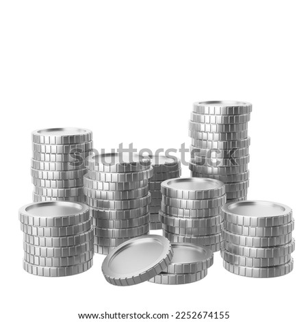 Silver coin. Coins stack. 3D illustration.