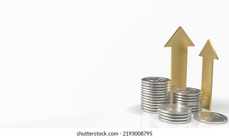 Silver Coins And Gold Arrow Up For Business Concept 3d Rendering