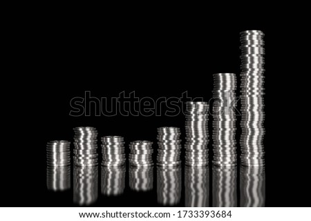 Silver coins stack. 3D rendering.