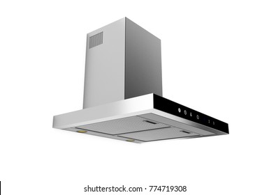 Silver cooker hood isolated on white background 3d render