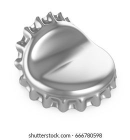 Silver Crown Cap Bottle Cap Open And Isolated On White. 3D Illustration