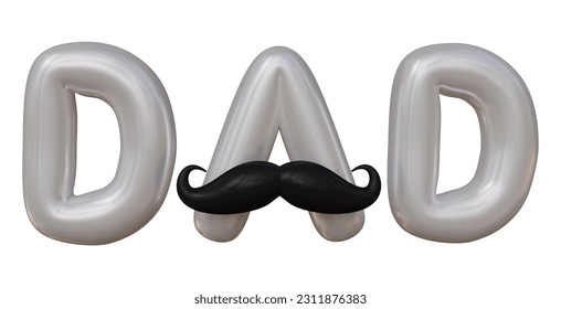 Silver dad text with mustache balloon style isolated on white background in 3d rendering for fathers day concept. - Powered by Shutterstock