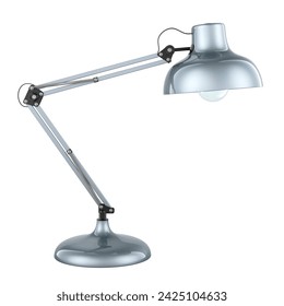 Silver Desk Lamp, side view. 3D rendering isolated on white background