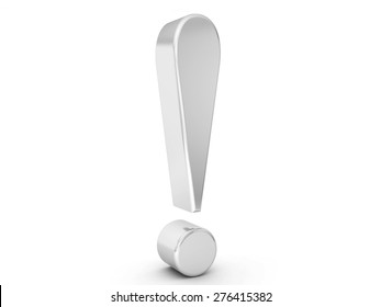 Silver Exclamation Mark Symbol On A White Background.