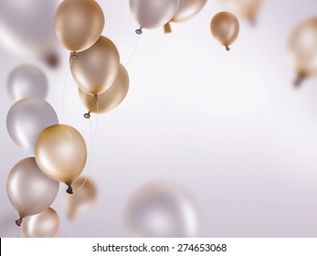silver and gold balloons on light background