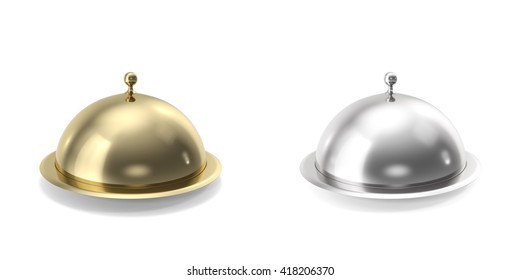 Silver And Gold Closeed Cloche On White Background. 3d Illustration