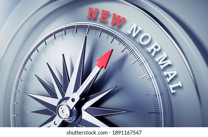 Silver Gray Compass With Needle Pointing To The Words New Normal - 3D Illustration